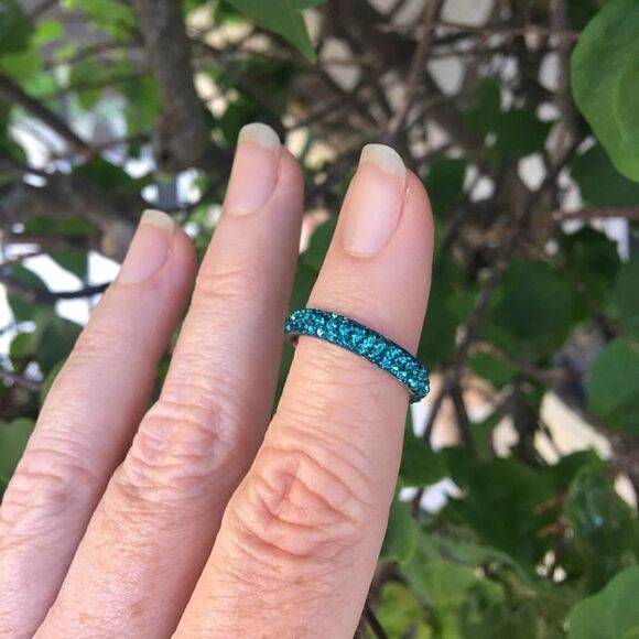 Stainless Steel Top Grade Blue Zircon Crystal Band - Picture 5 of 5